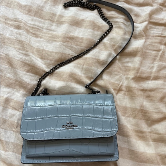 Coach Blue Dark Silver Croc-Embossed Crossbody Bag (BRAND NEW - NEVER USED) - Picture 1 of 4